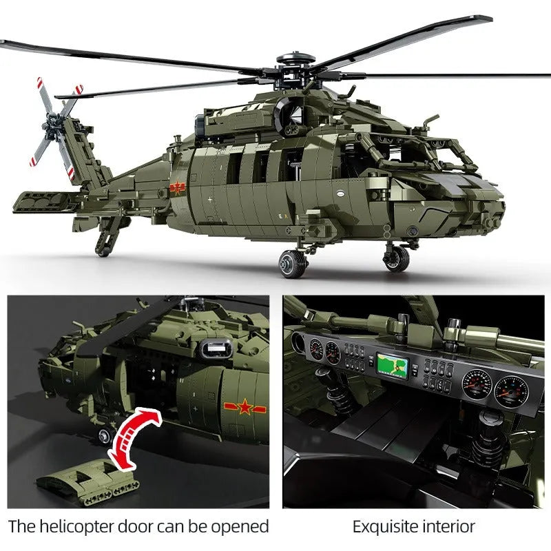 Building Blocks Tech Military Armed Z20 Attack Helicopter Bricks Toy Construction Set Toys - 2
