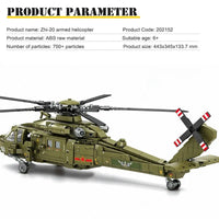 Thumbnail for Building Blocks Tech Military Z-20 Attack Helicopter Bricks Toys - 6
