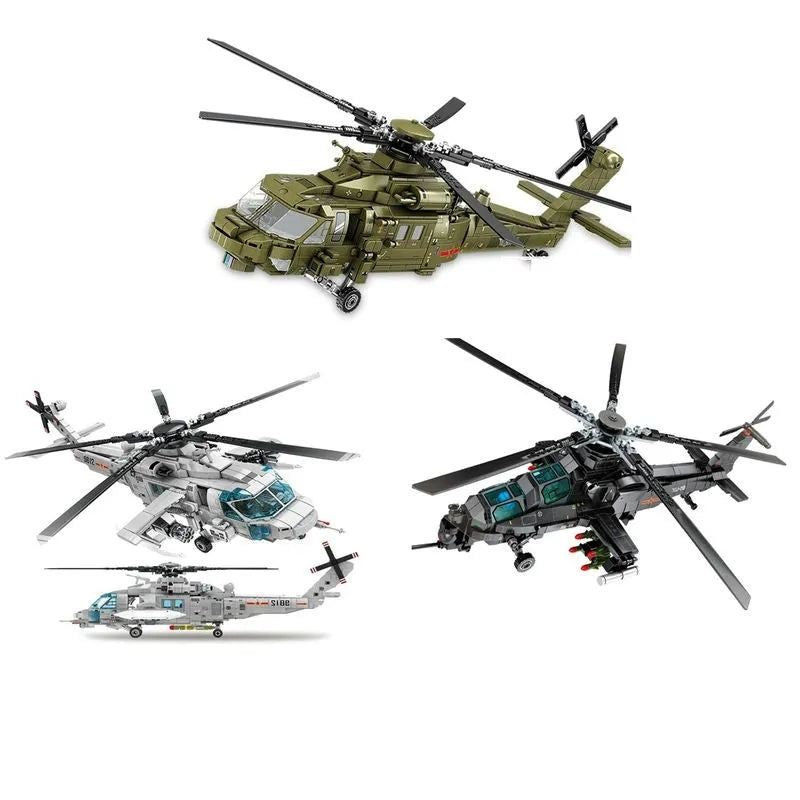 Building Blocks Tech Military Z-20 Attack Helicopter Bricks Toys - 3