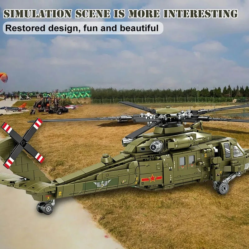 Building Blocks Tech Military Z-20 Attack Helicopter Bricks Toys - 10