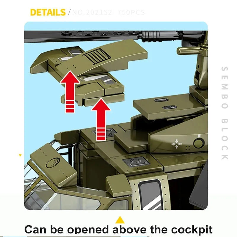 Building Blocks Tech Military Z-20 Attack Helicopter Bricks Toys - 8