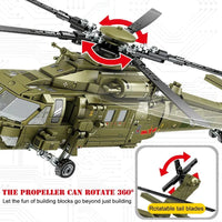 Thumbnail for Building Blocks Tech Military Z-20 Attack Helicopter Bricks Toys - 9