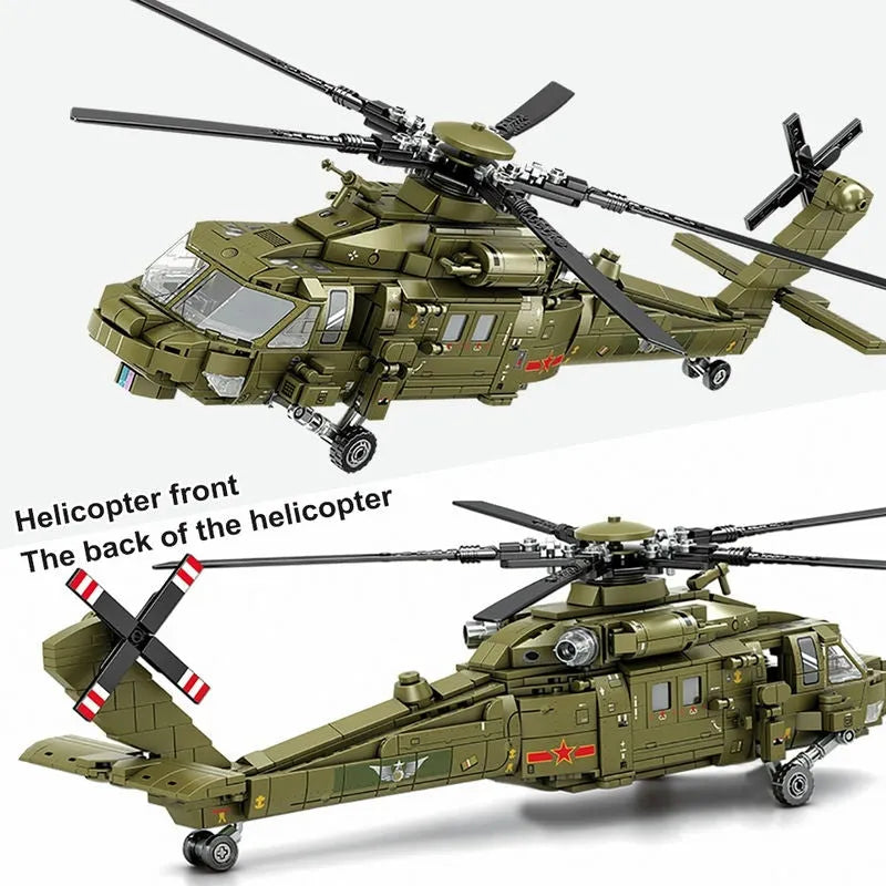 Building Blocks Tech Military Z-20 Attack Helicopter Bricks Toys - 4