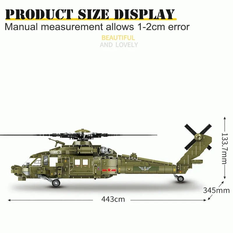 Building Blocks Tech Military Z-20 Attack Helicopter Bricks Toys - 5