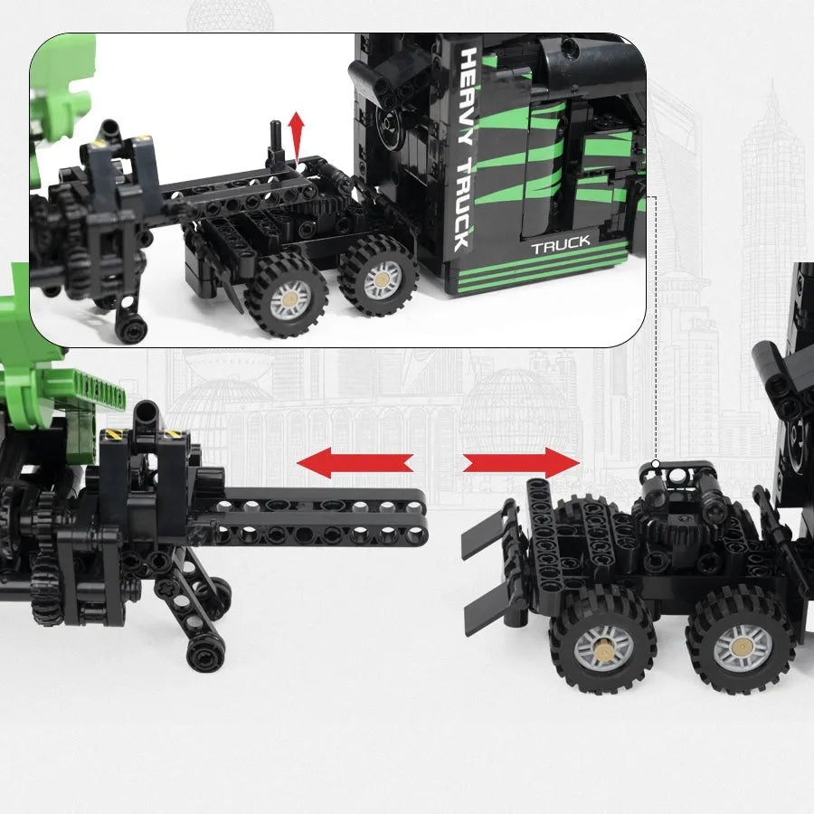 Building Blocks Tech MOC Heavy City Container Truck Bricks Toys - 7