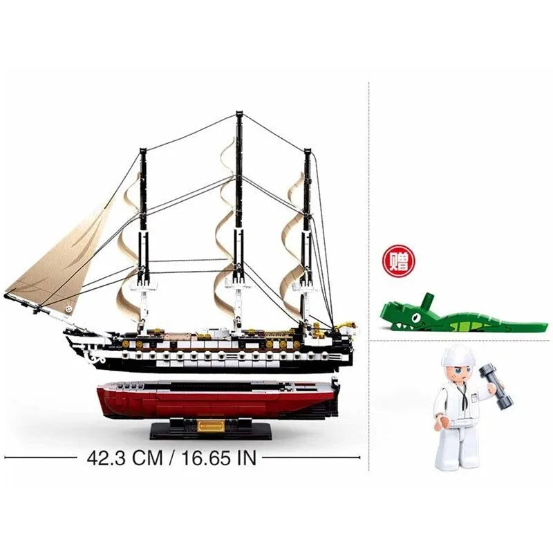 Building Blocks Creative MOC USS Constitution Pirate Ship Bricks Toys - 2