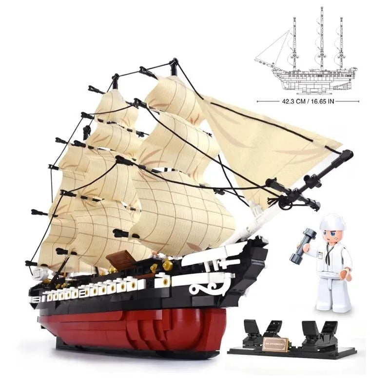 Building Blocks Creative MOC USS Constitution Pirate Ship Bricks Toys - 4