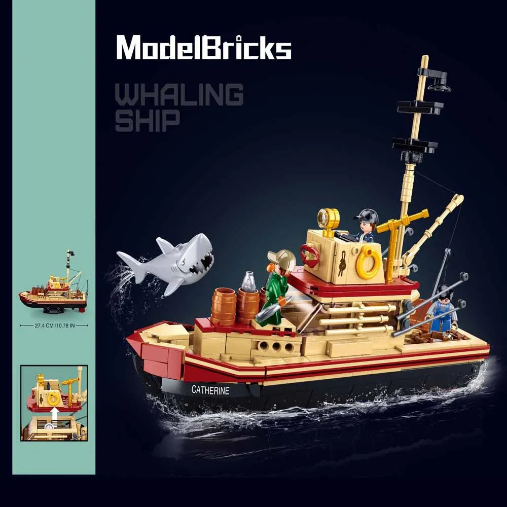 Building Blocks Fisherman Great Shark Fishing Boat Bricks Toy - 6