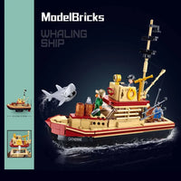 Thumbnail for Building Blocks Fisherman Great Shark Fishing Boat Bricks Toy - 6