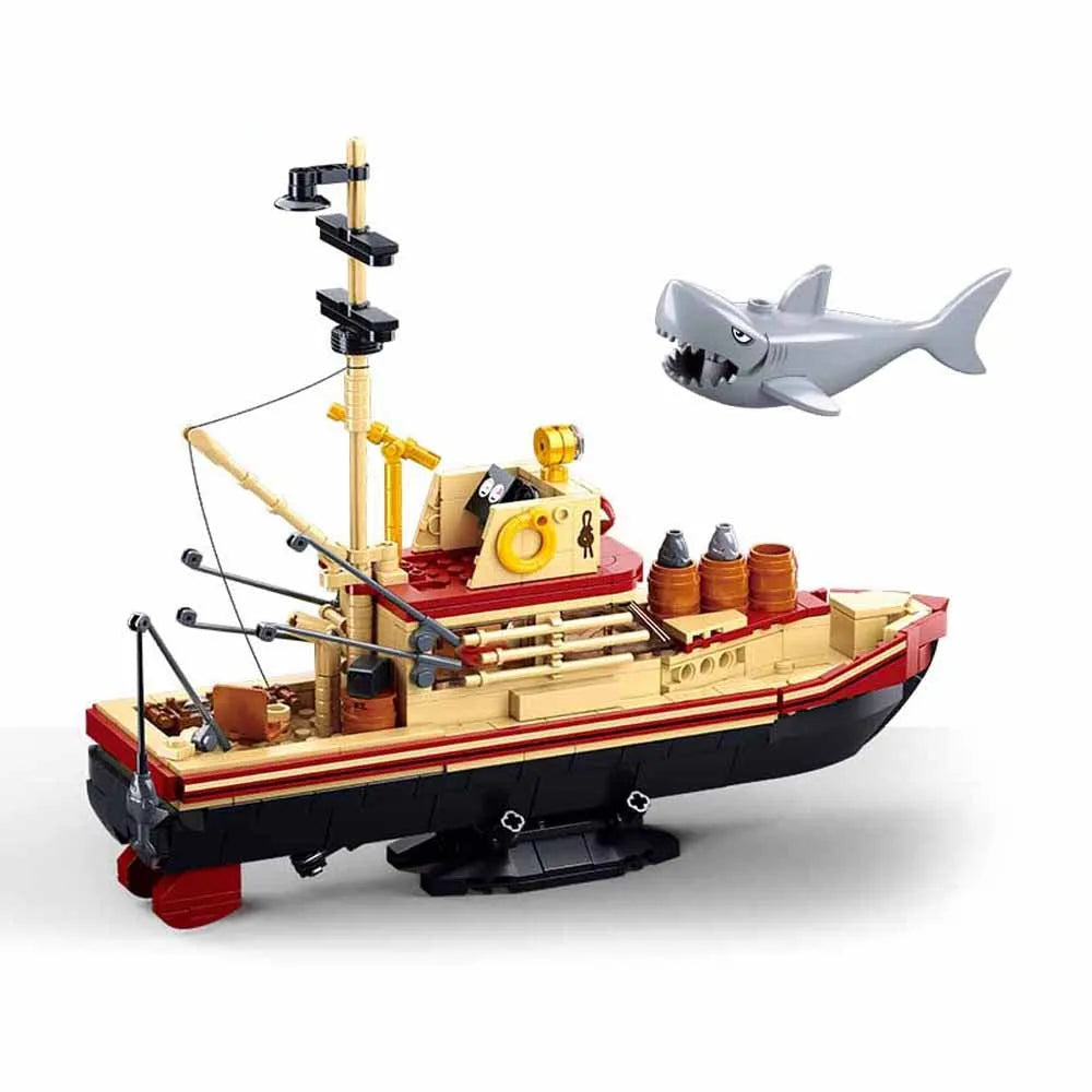 Building Blocks Fisherman Great Shark Fishing Boat Bricks Toy - 3