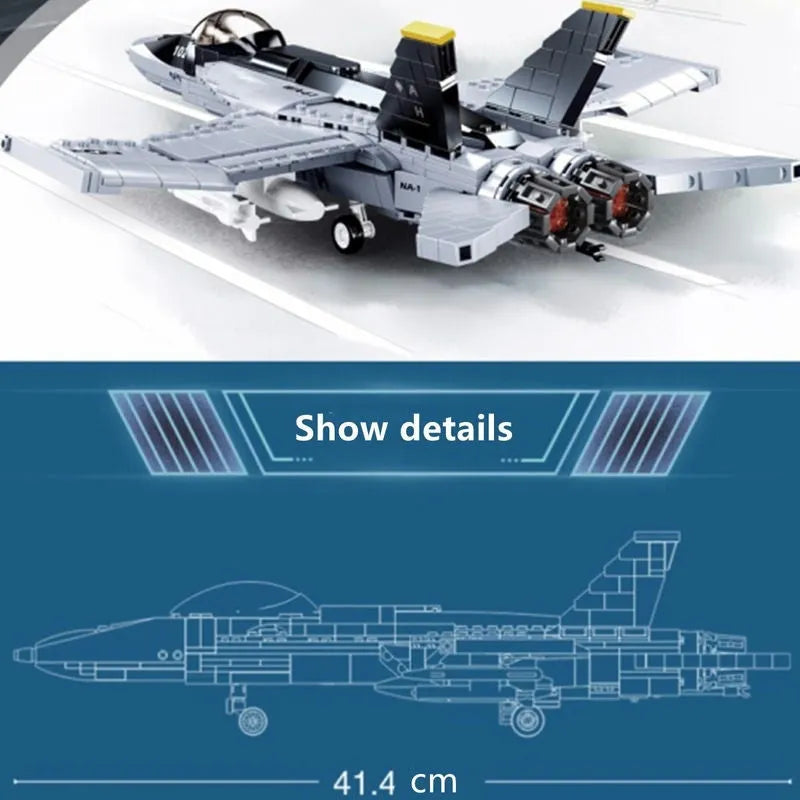 Building Blocks Military Aircraft MOC F18 Fighter Jet Bricks Toy - 8