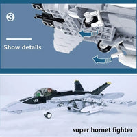 Thumbnail for Building Blocks Military Aircraft MOC F18 Fighter Jet Bricks Toy - 7