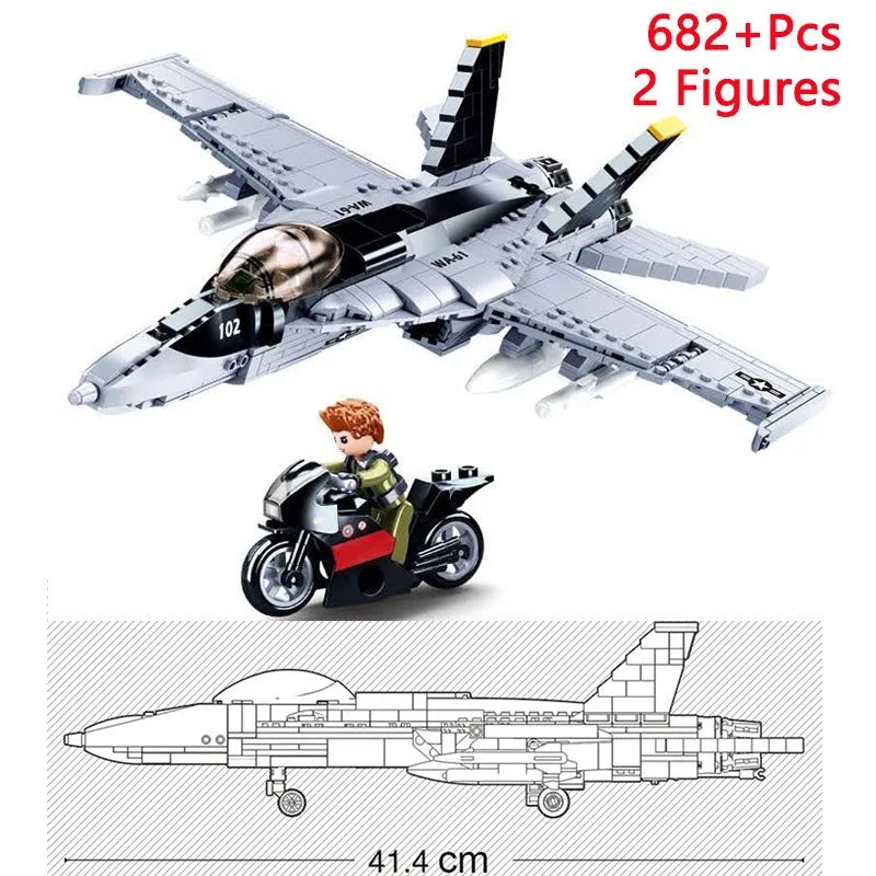 Building Blocks Military Aircraft MOC F18 Fighter Jet Bricks Toy - 9