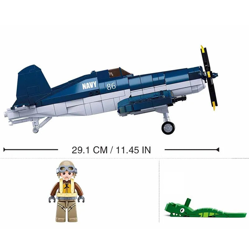 Building Blocks Military Aircraft WW2 US F4U Bomber Plane Bricks Toy - 4