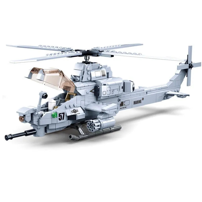 Building Blocks Military MOC AH1Z Gunship Armed Helicopter Bricks Kids Toy - 6