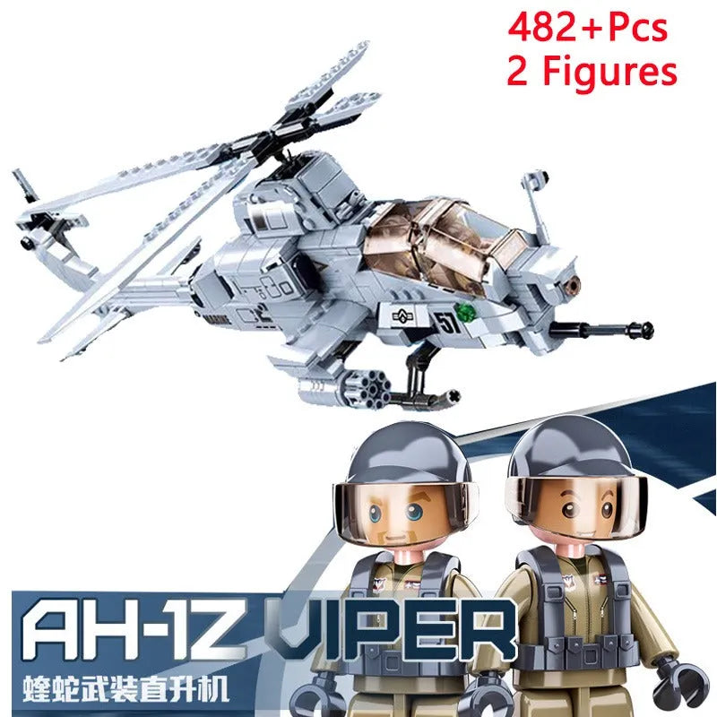 Building Blocks Military MOC AH1Z Gunship Armed Helicopter Bricks Kids Toy - 4