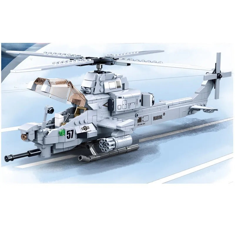 Building Blocks Military MOC AH1Z Gunship Armed Helicopter Bricks Kids Toy - 2