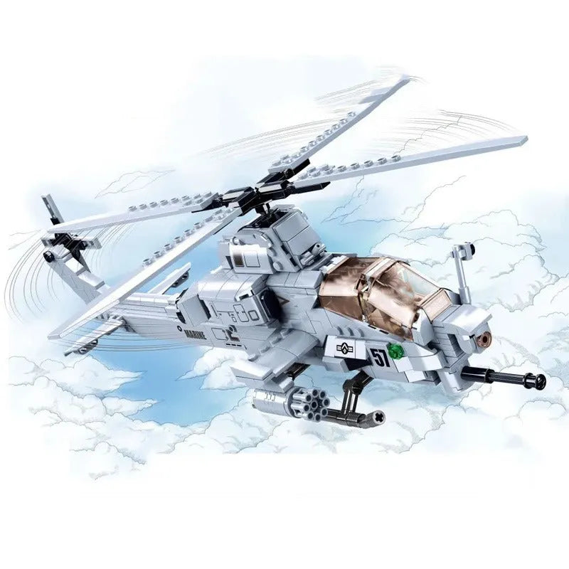 Building Blocks Military MOC AH1Z Gunship Armed Helicopter Bricks Kids Toy - 5