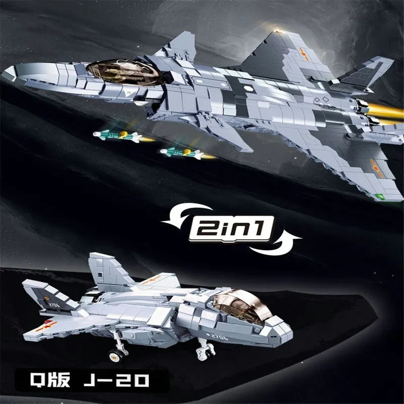 Building Blocks Military MOC J-20 Stealth Fighter Aircraft Bricks Kids Toy Construction Set Toys - 2