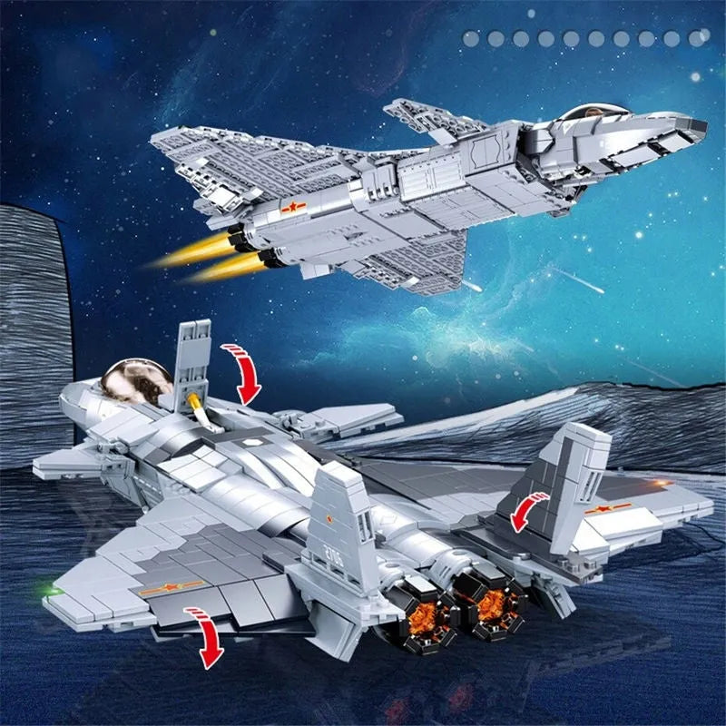 Building Blocks Military MOC J - 20 Stealth Fighter Aircraft Bricks Kids Toy - 6
