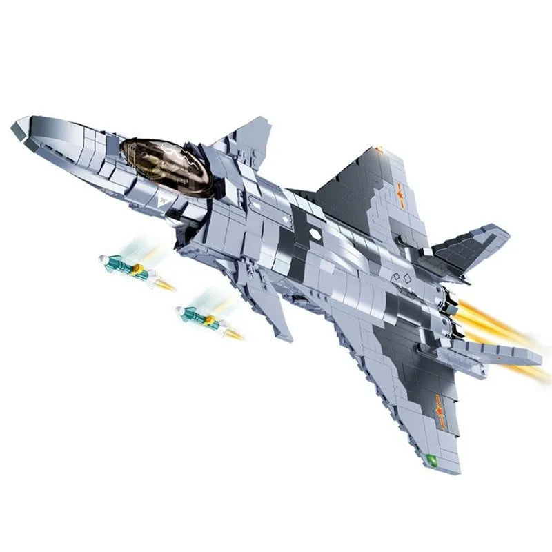 Building Blocks Military MOC J - 20 Stealth Fighter Aircraft Bricks Kids Toy - 9