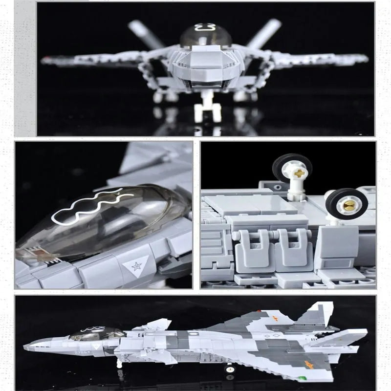 Building Blocks Military MOC J-20 Stealth Fighter Aircraft Bricks Kids Toy Construction Set Toys - 8