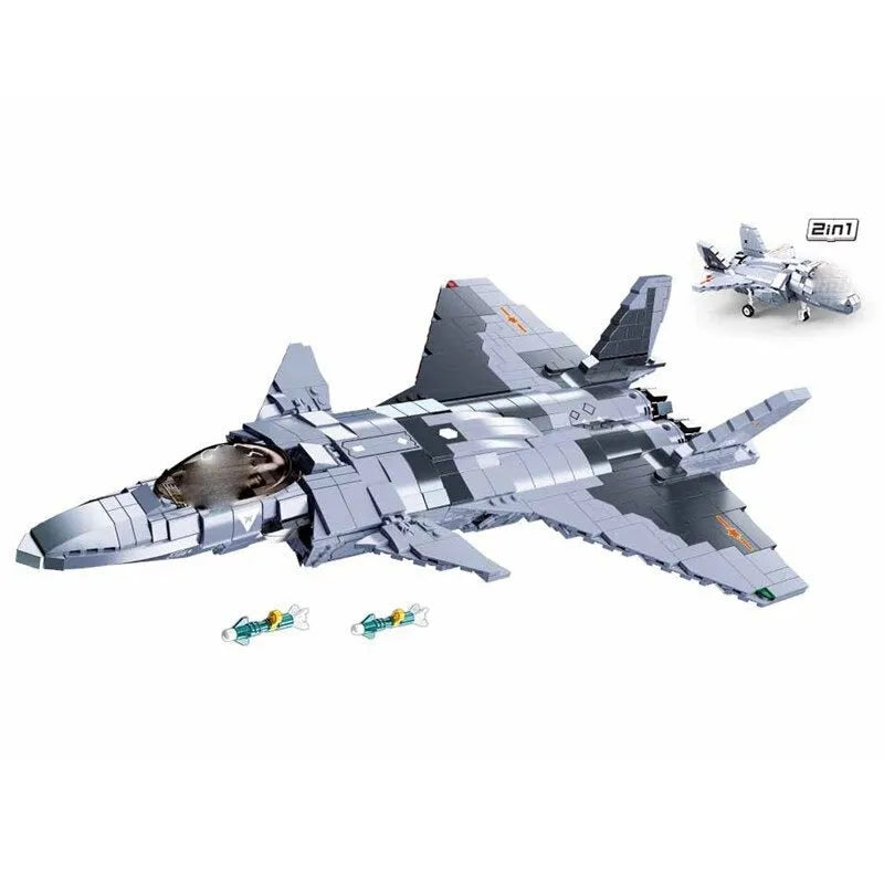 Building Blocks Military MOC J - 20 Stealth Fighter Aircraft Bricks Kids Toy - 3