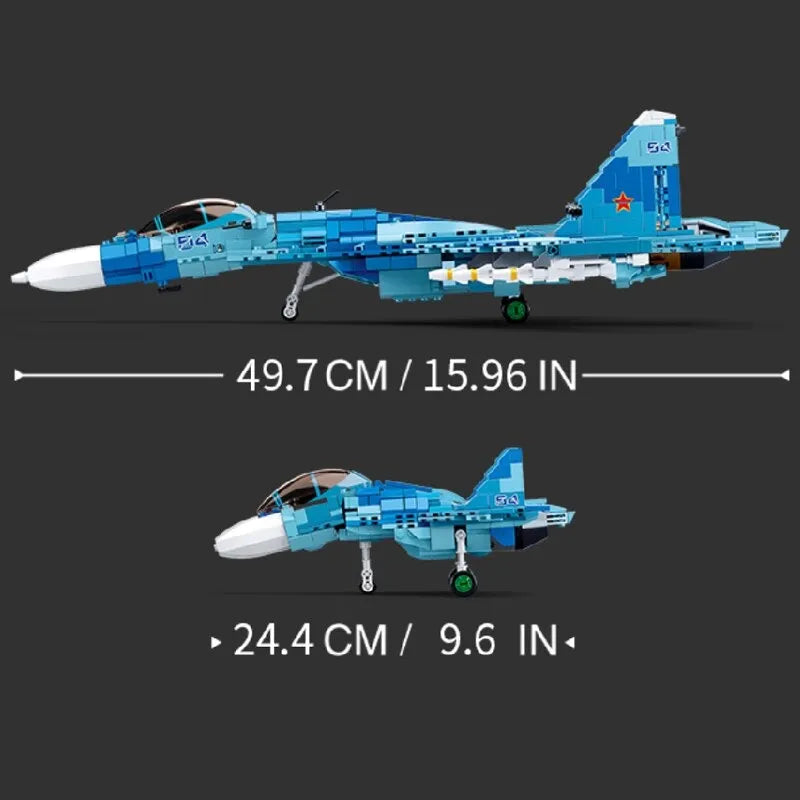 Building Blocks Military MOC SU-27 Flanker Fighter Jet Bricks Kids Toys - 3