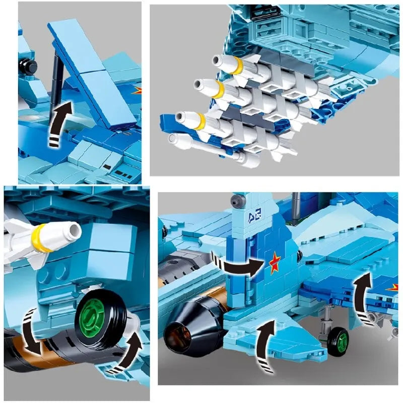Building Blocks Military MOC SU - 27 Flanker Fighter Jet Bricks Kids Toys - 4