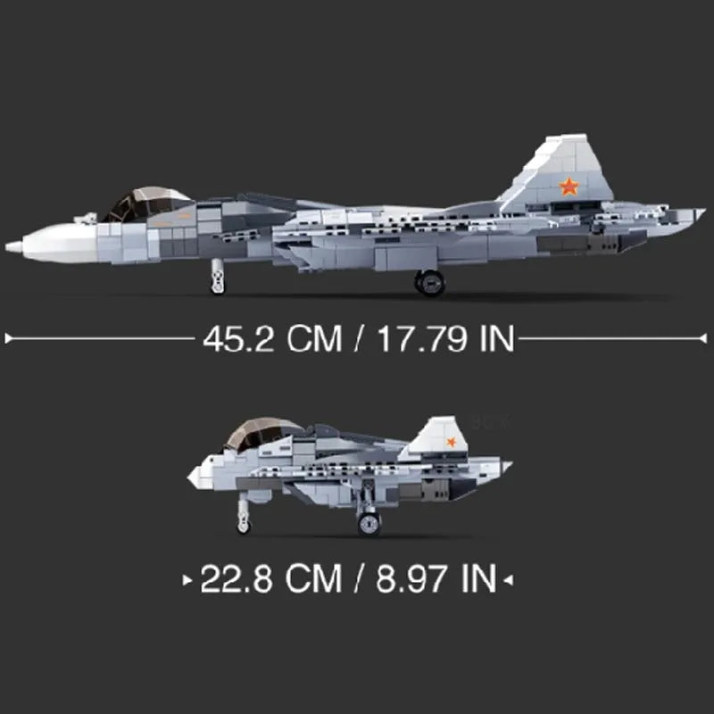 Building Blocks Military MOC SU - 57 Flanker Fighter Jet Bricks Kids Toys - 4