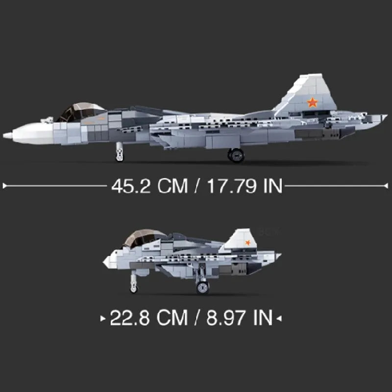 Building Blocks Military MOC SU-57 Flanker Fighter Jet Bricks Kids Toys - 4