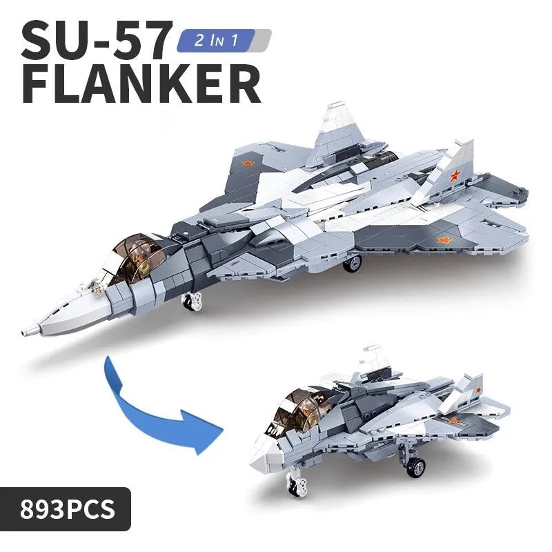 Building Blocks Military MOC SU - 57 Flanker Fighter Jet Bricks Kids Toys - 3