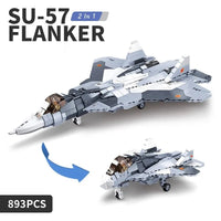 Thumbnail for Building Blocks Military MOC SU-57 Flanker Fighter Jet Bricks Kids Toys - 3