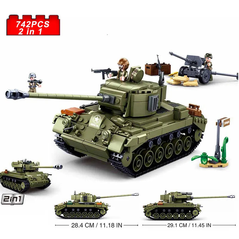Building Blocks Military MOC WW2 M26E1 Pershing Tank Bricks Toy Construction Set Toys - 2