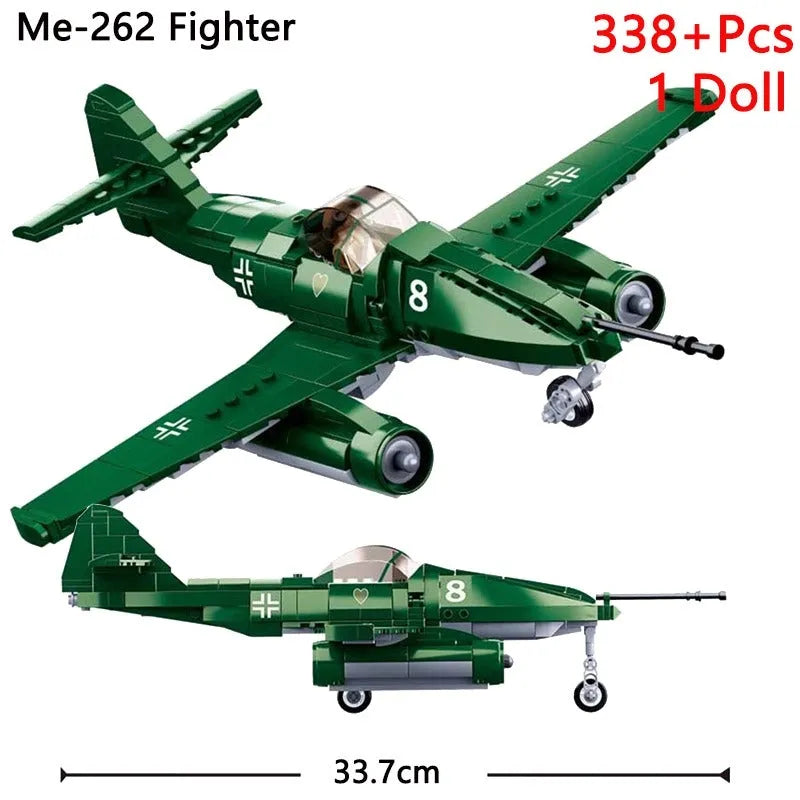 Military MOC WW2 ME 262 Fighter Aircraft Bricks Kids Toys
