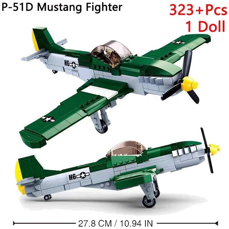 Building Blocks Military MOC WW2 P51D Fighter Aircraft Bricks Toys - 3
