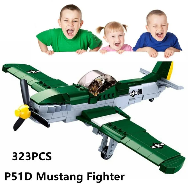 Building Blocks Military MOC WW2 P51D Fighter Aircraft Bricks Toys - 4