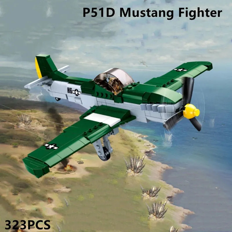 Building Blocks Military MOC WW2 P51D Fighter Aircraft Bricks Toys - 2