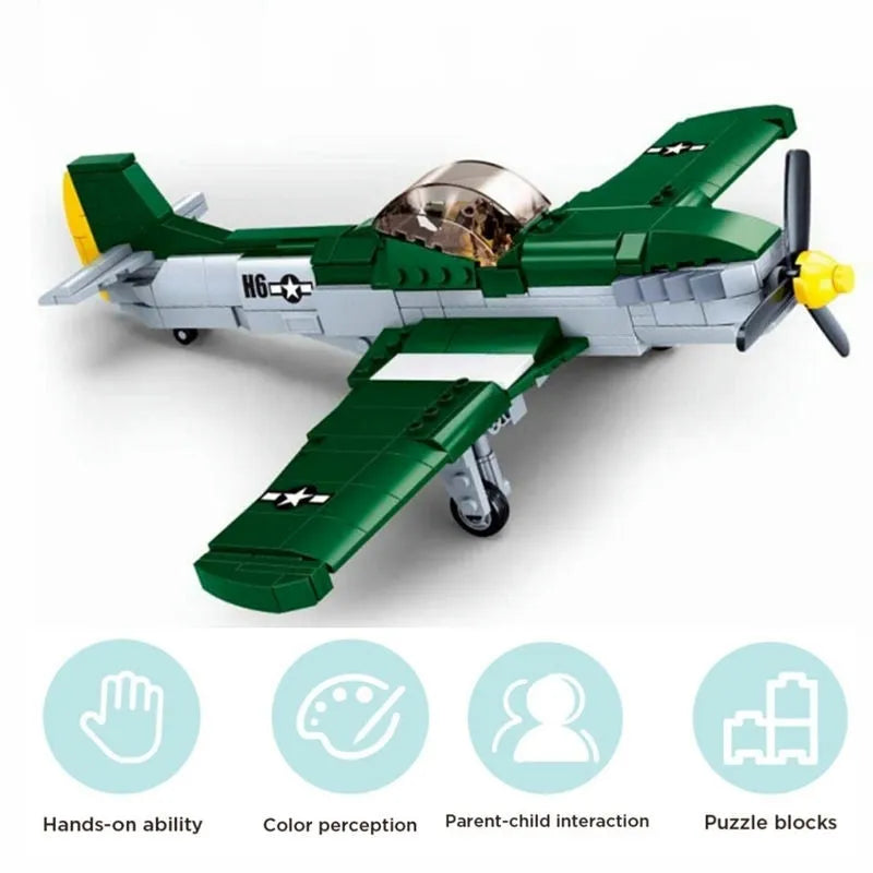 Building Blocks Military MOC WW2 P51D Fighter Aircraft Bricks Toys - 7