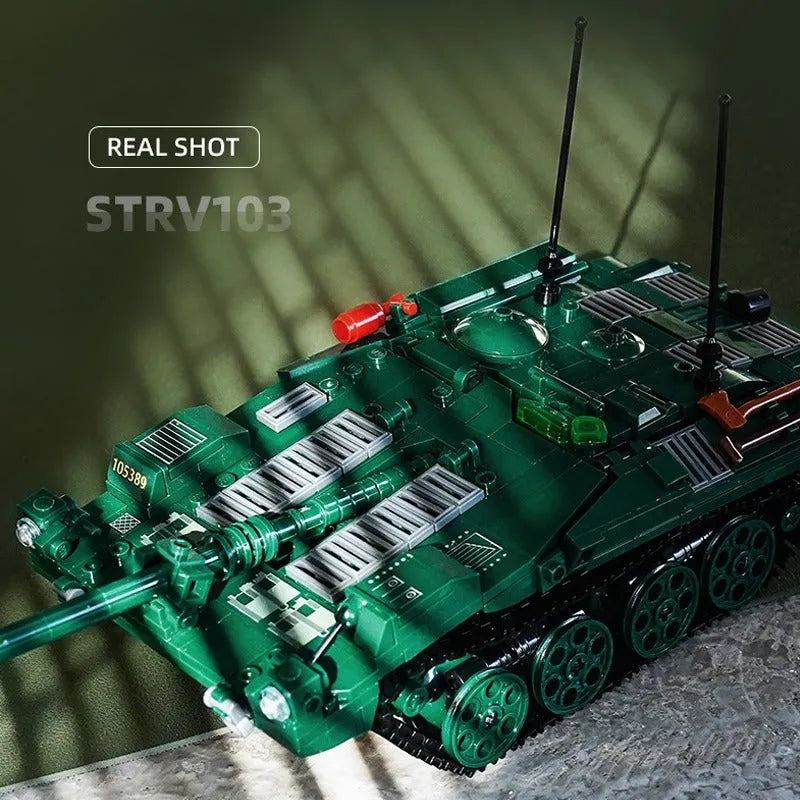 Building Blocks Military MOC WW2 STRV103 Armored Vehicle Bricks Toys - 2
