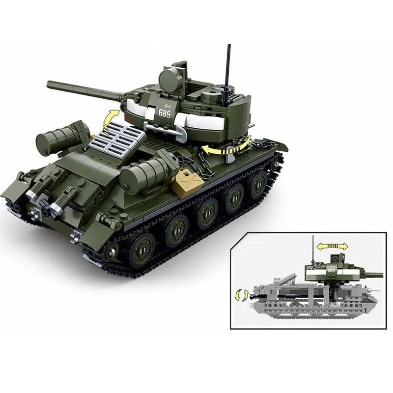 Building Blocks Military MOC WW2 T34 85 Medium Tank Bricks Toys Construction Set Toys - 2
