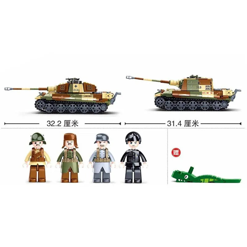 Military MOC WW2 Tiger Heavy Battle Tank Bricks Toys
