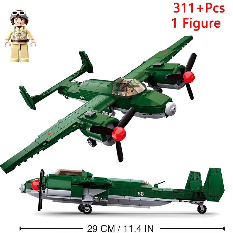 Building Blocks Military MOC WW2 TU - 2 Bomber Aircraft Bricks Toys - 5