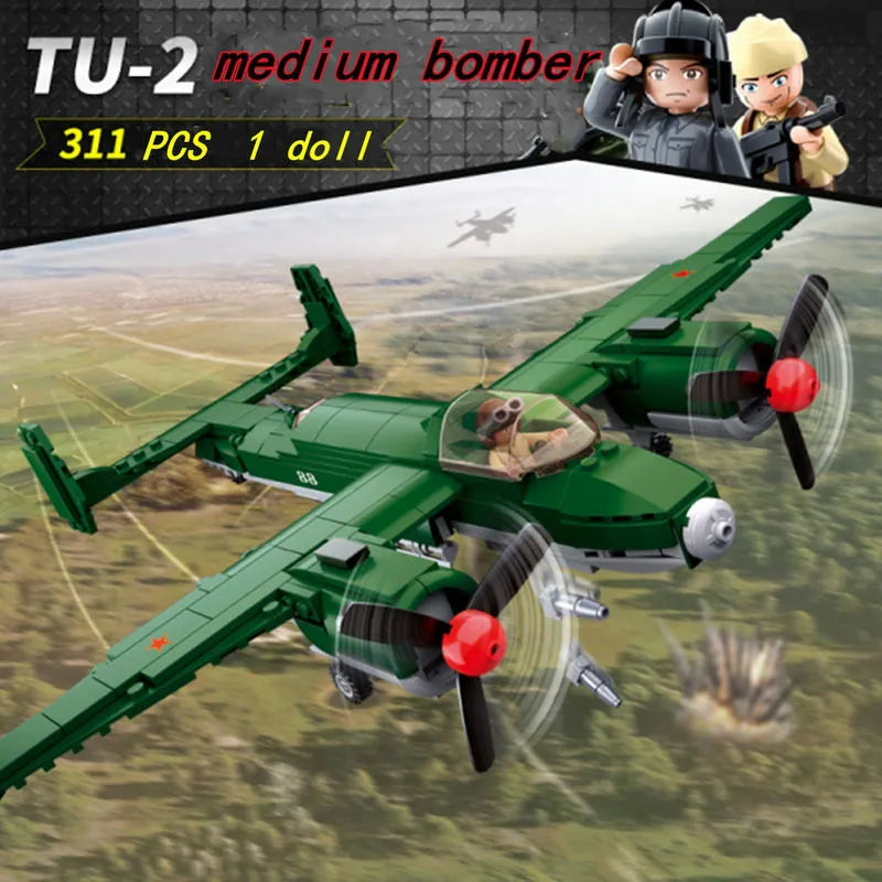 Building Blocks Military MOC WW2 TU - 2 Bomber Aircraft Bricks Toys - 2