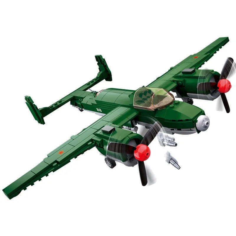 Building Blocks Military MOC WW2 TU - 2 Bomber Aircraft Bricks Toys - 1