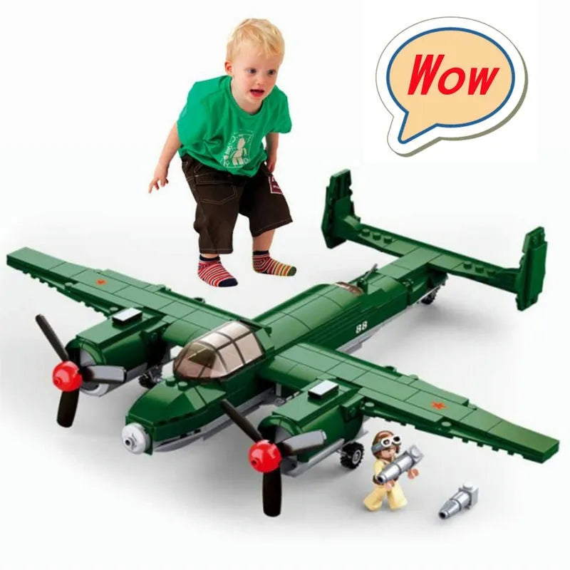 Building Blocks Military MOC WW2 TU - 2 Bomber Aircraft Bricks Toys - 3