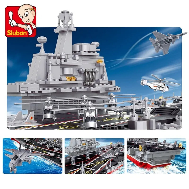Building Blocks Military WW2 Aircraft Carrier Warship Bricks Toys - 5