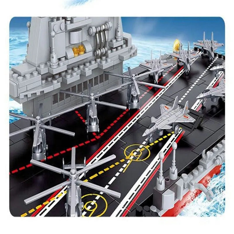Building Blocks Military WW2 Aircraft Carrier Warship Bricks Toys - 7