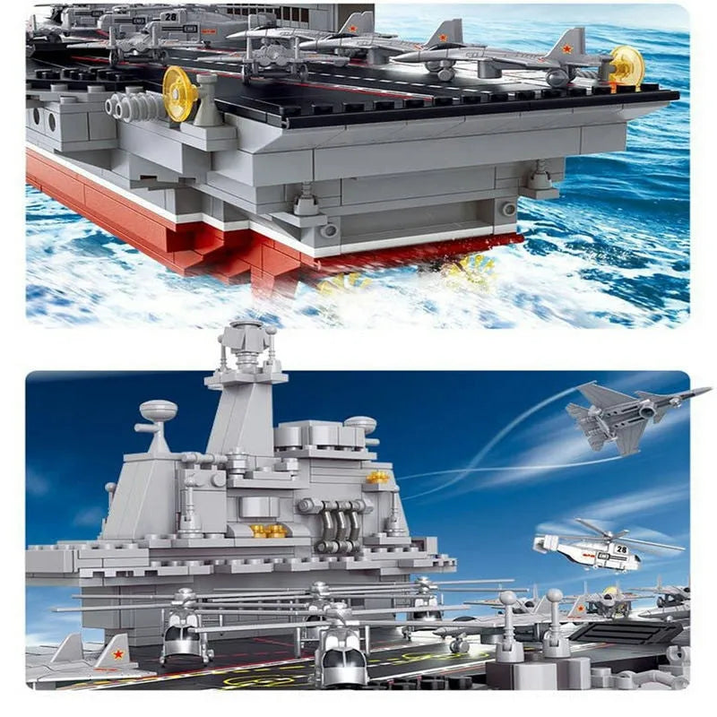 Building Blocks Military WW2 Aircraft Carrier Warship Bricks Toys - 8