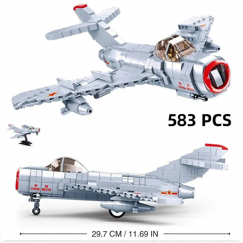 Building Blocks Military WW2 Army MIG 15B Fighter Aircraft Bricks Toy - 3